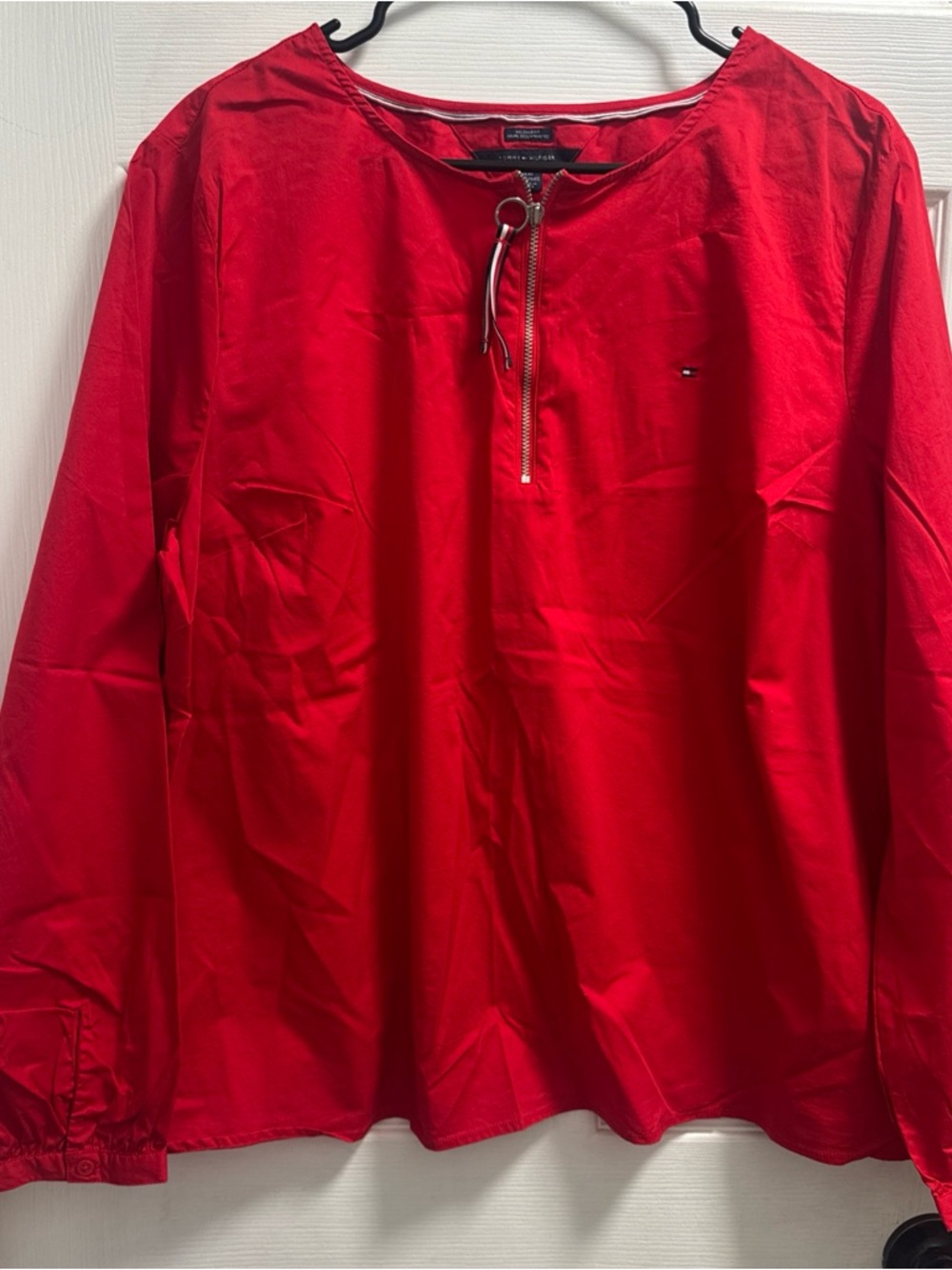 Tommy Hilfiger Red Zip-Neck Long Sleeve Pullover